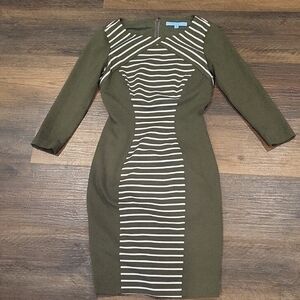 ANTONIO MELANI Olive and White Long Sleeve Dress